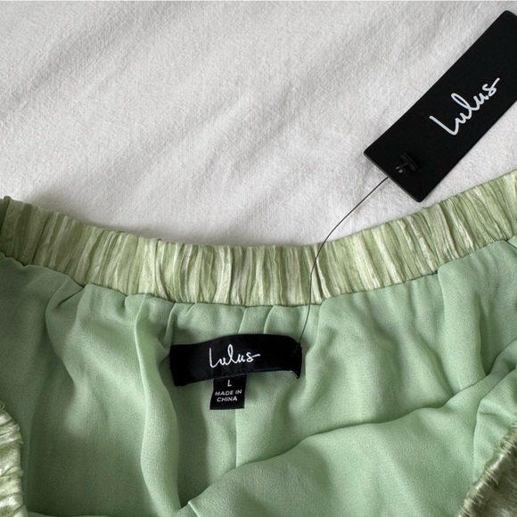 NWT Lulus Let's Text Light Green Striped Ruffled Mini Skort - Picture 6 of 8